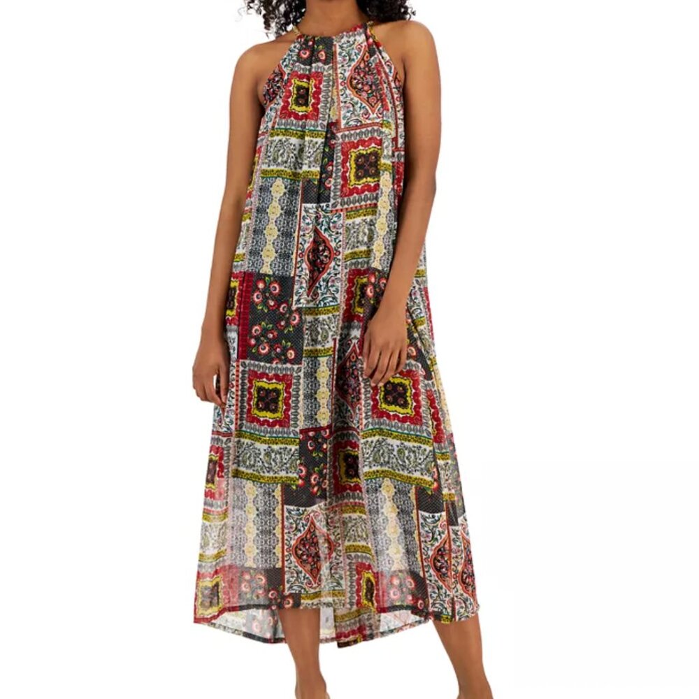 T Tahari Halter-Neck Chain Maxi Dress Women's Bohemian Woodland Patchwork Print